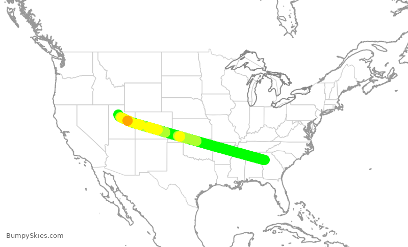 Turbulence forecast map for DAL663, ATL to SLC