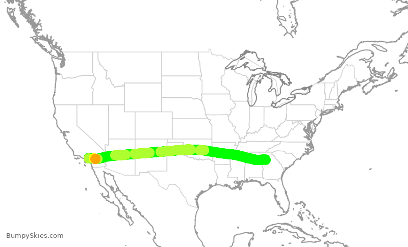 Turbulence forecast map for DAL665, ATL to ONT