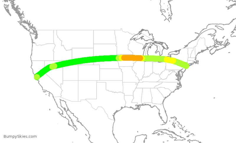 Turbulence forecast map for DAL667, SFO to JFK