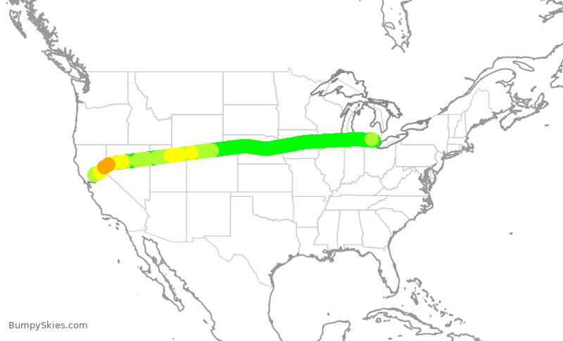 Turbulence forecast map for DAL672, DTW to SMF