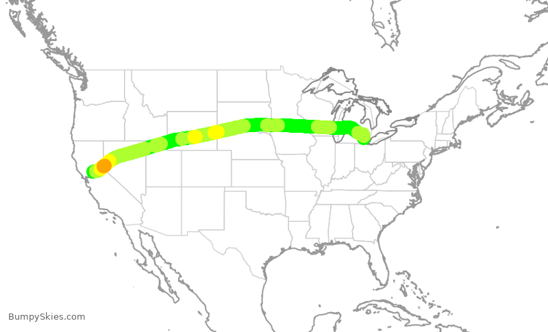 Turbulence forecast map for DAL672, SMF to DTW