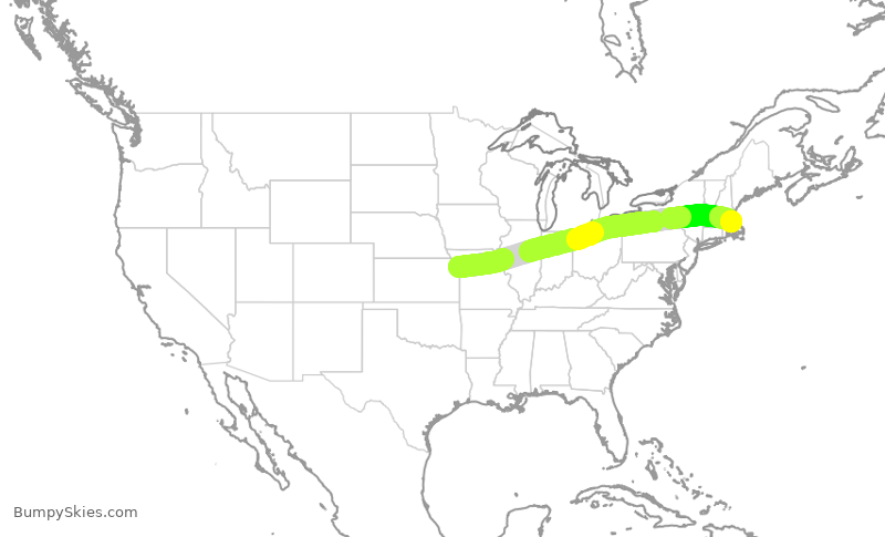 Turbulence forecast map for DAL675, MCI to BOS