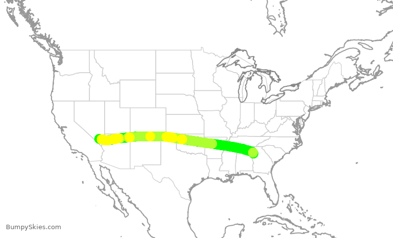 Turbulence forecast map for DAL677, LAS to ATL