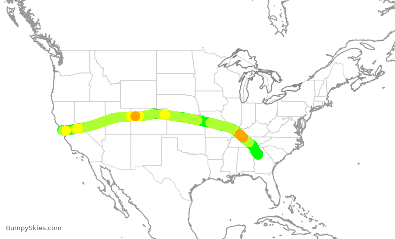 Turbulence forecast map for DAL681, ATL to SFO