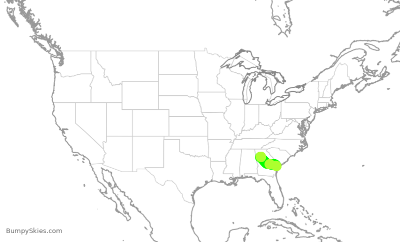Turbulence forecast map for DAL686, SAV to ATL