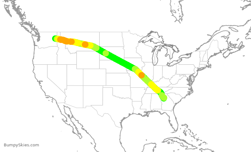Turbulence forecast map for DAL687, ATL to GEG