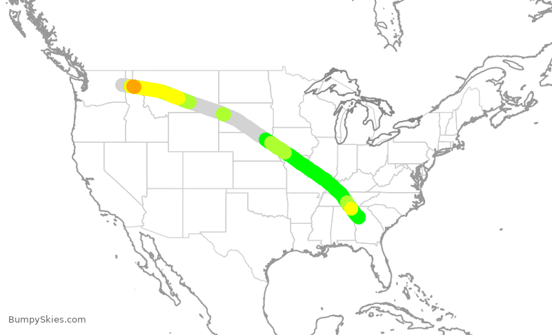 Turbulence forecast map for DAL687, GEG to ATL