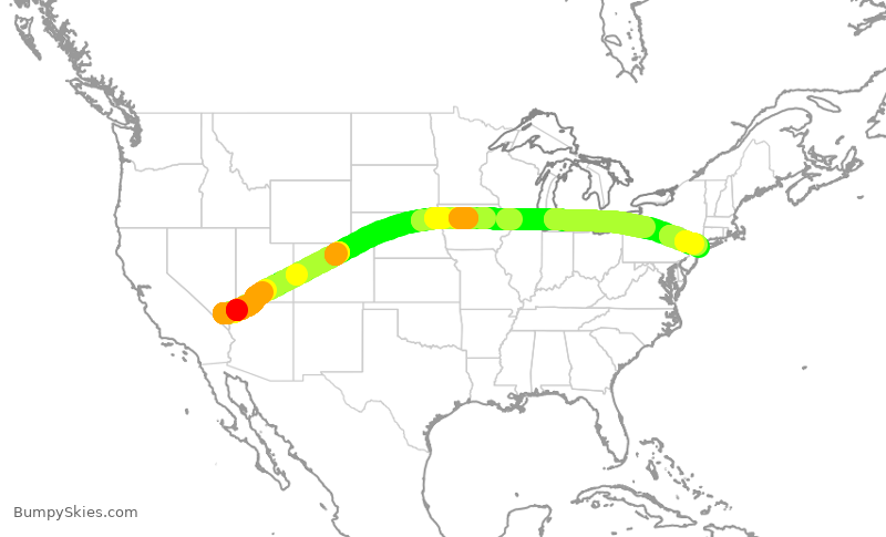 Turbulence forecast map for DAL689, LAS to JFK