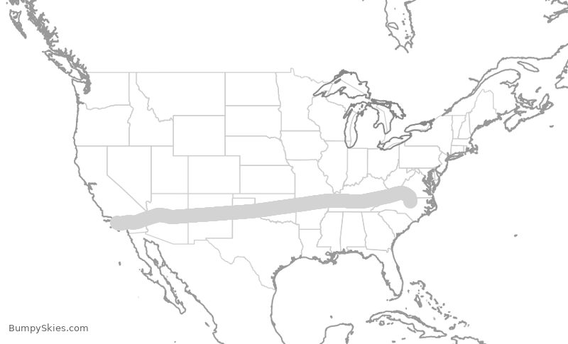 Turbulence forecast map for DAL689, LAX to RDU