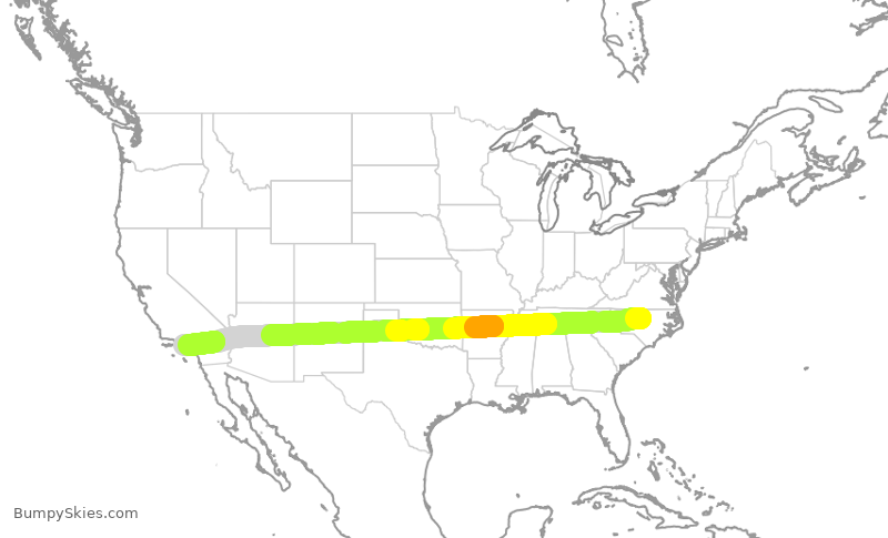 Turbulence forecast map for DAL689, RDU to LAX