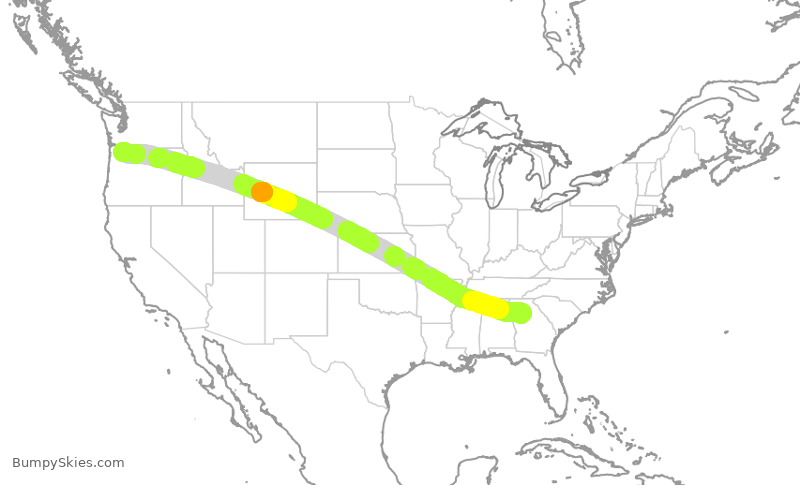 Turbulence forecast map for DAL691, ATL to PDX