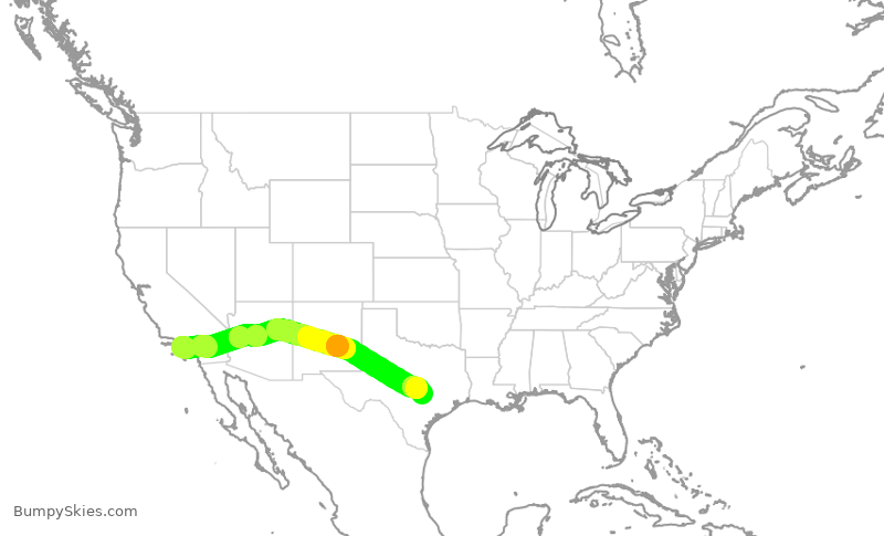 Turbulence forecast map for DAL692, LAX to AUS