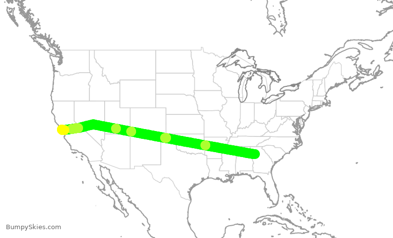 Turbulence forecast map for DAL693, ATL to SFO