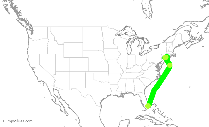 Turbulence forecast map for DAL701, FLL to LGA