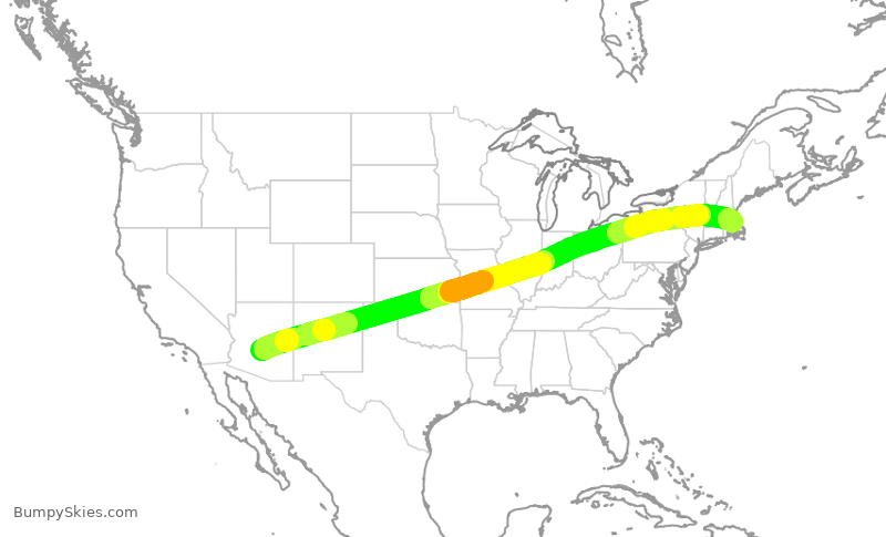 Turbulence forecast map for DAL703, PHX to BOS