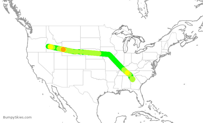 Turbulence forecast map for DAL704, ATL to BOI