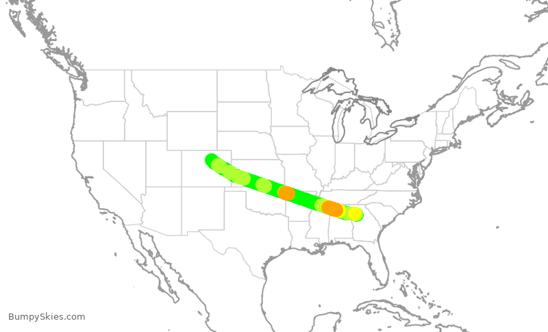 Turbulence forecast map for DAL706, ATL to DEN
