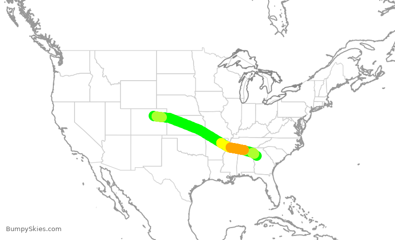 Turbulence forecast map for DAL706, DEN to ATL