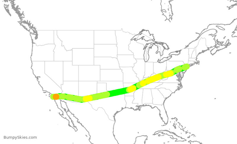 Turbulence forecast map for DAL709, JFK to SAN