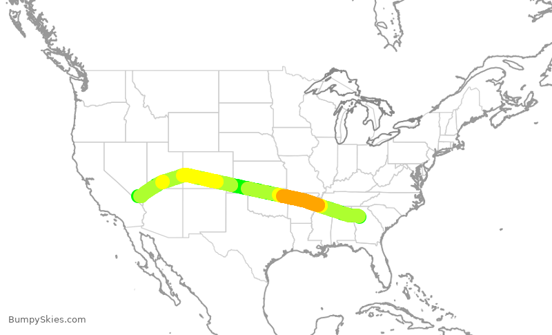 Turbulence forecast map for DAL711, ATL to LAS