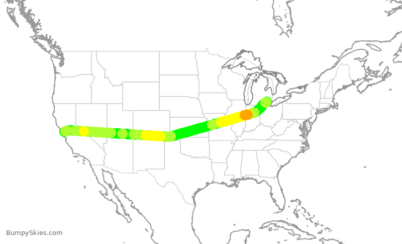 Turbulence forecast map for DAL717, SFO to DTW
