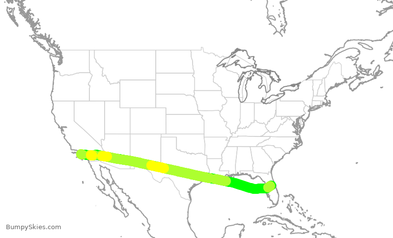 Turbulence forecast map for DAL718, LAX to MCO
