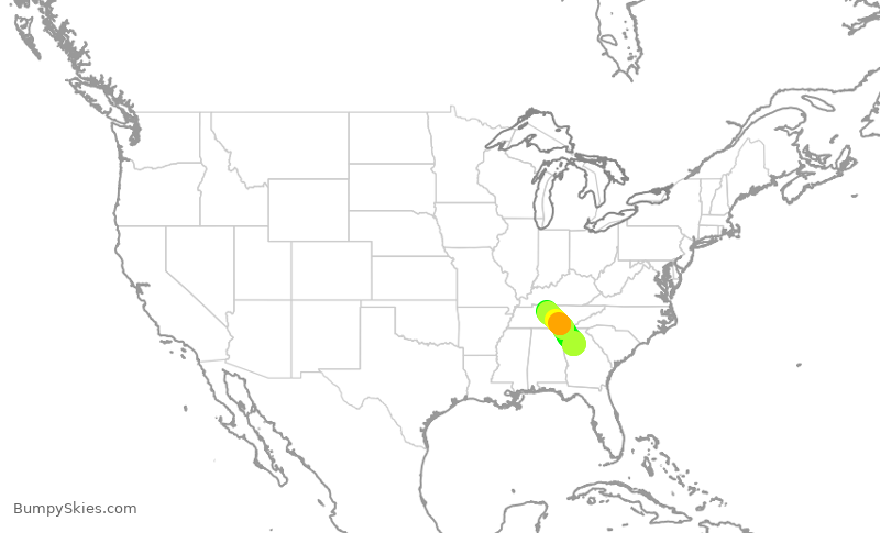 Turbulence forecast map for DAL719, ATL to BNA