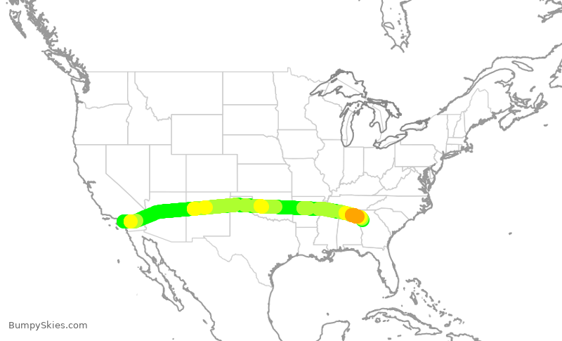 Turbulence forecast map for DAL721, SNA to ATL