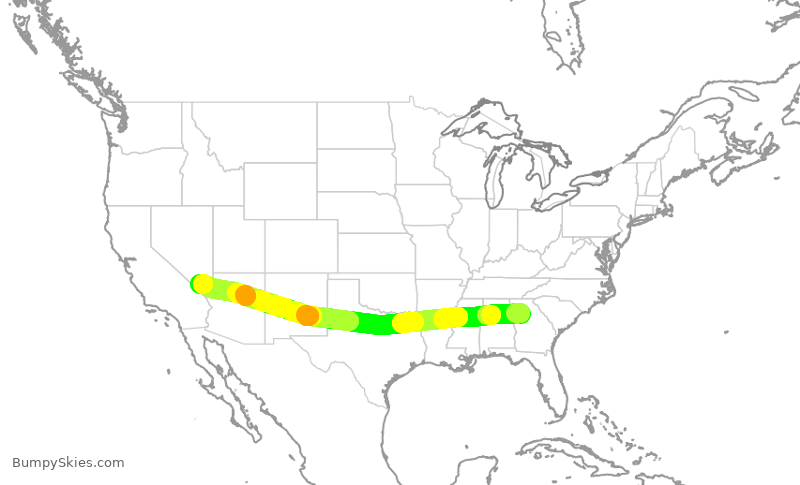 Turbulence forecast map for DAL722, ATL to LAS