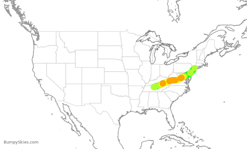 Turbulence forecast map for DAL724, BNA to LGA