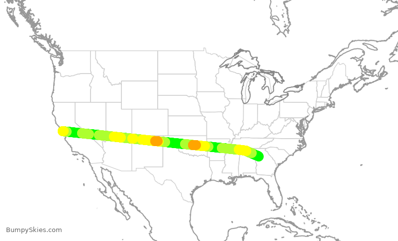 Turbulence forecast map for DAL724, SFO to ATL