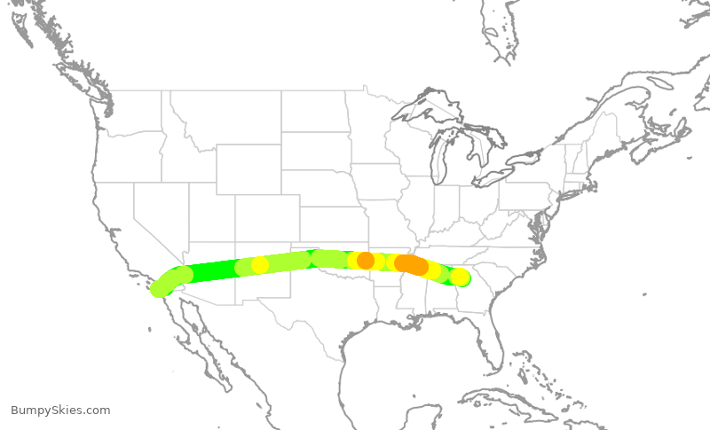 Turbulence forecast map for DAL725, ATL to SAN