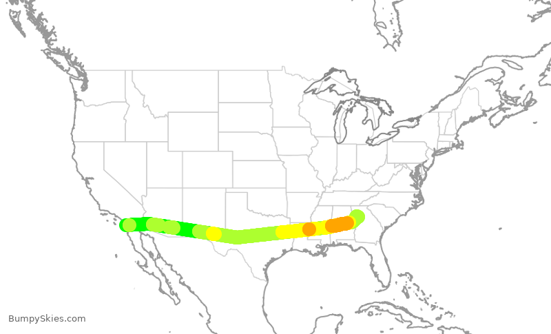 Turbulence forecast map for DAL725, SAN to ATL