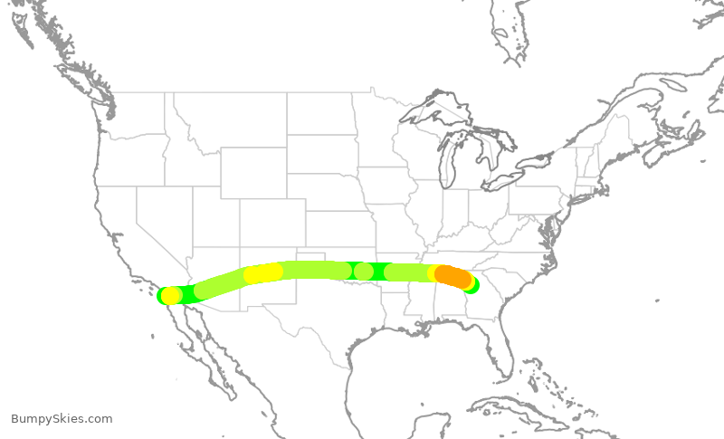 Turbulence forecast map for DAL729, SAN to ATL