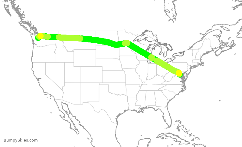 Turbulence forecast map for DAL730, DCA to SEA