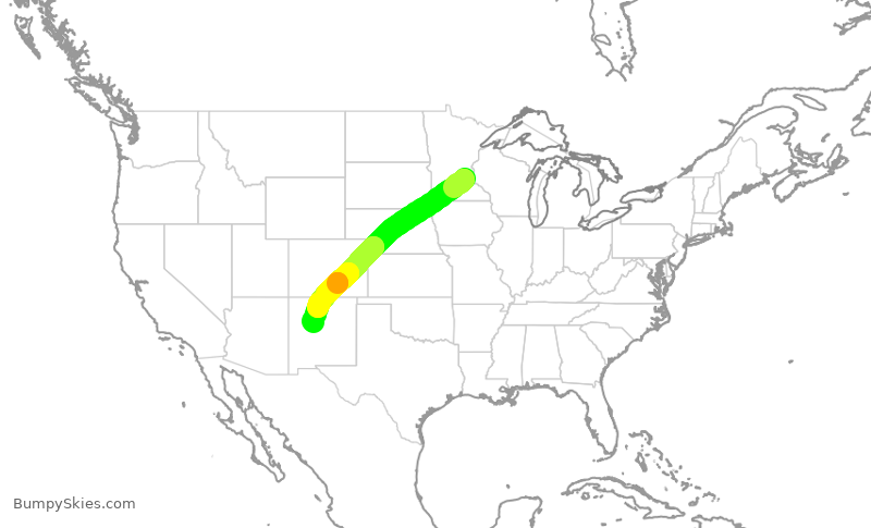 Turbulence forecast map for DAL730, MSP to ABQ