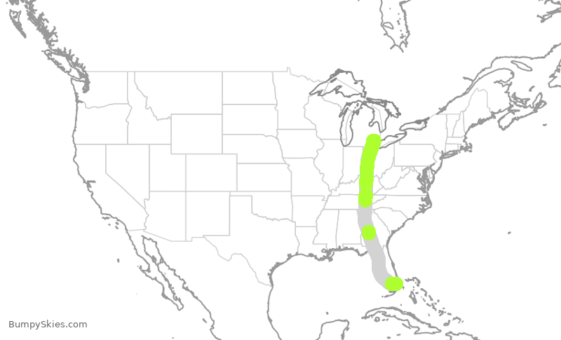 Turbulence forecast map for DAL732, DTW to FLL