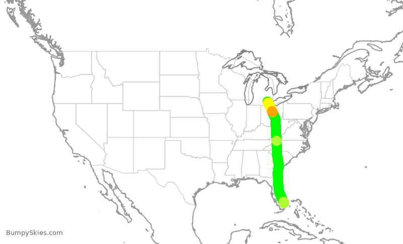 Turbulence forecast map for DAL732, FLL to DTW