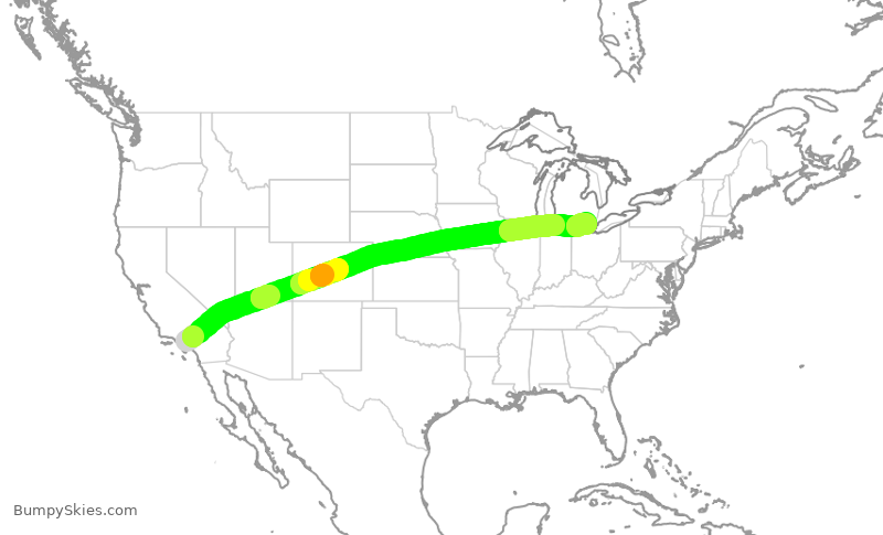 Turbulence forecast map for DAL733, LAX to DTW