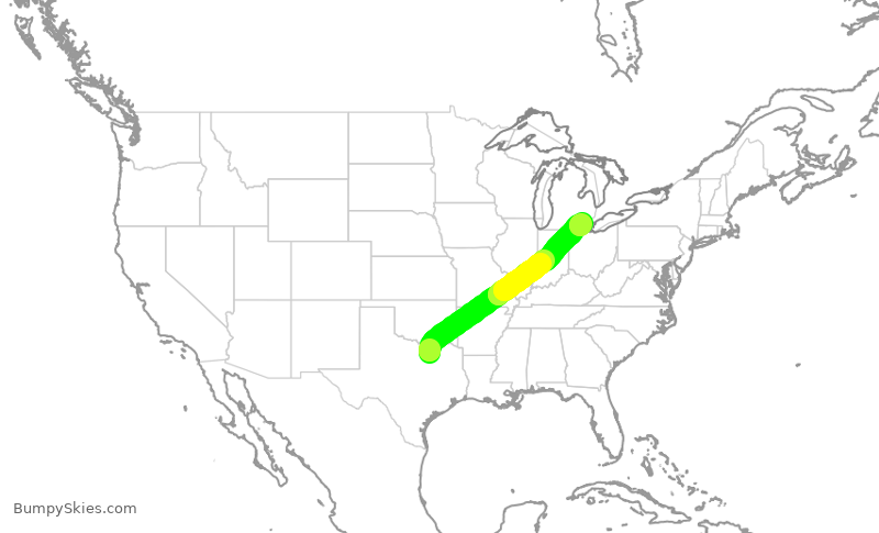 Turbulence forecast map for DAL735, DFW to DTW