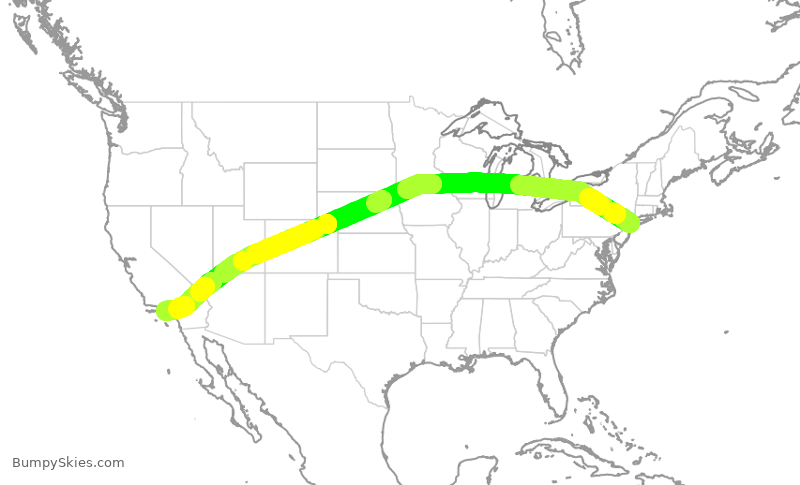 Turbulence forecast map for DAL738, JFK to LAX