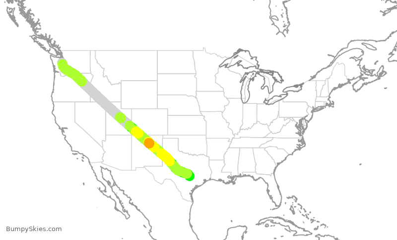 Turbulence forecast map for DAL739, SEA to AUS