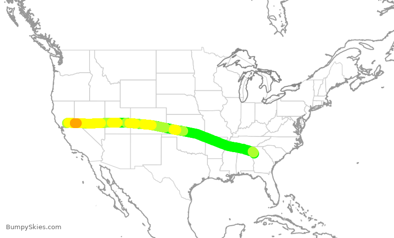 Turbulence forecast map for DAL741, SMF to ATL