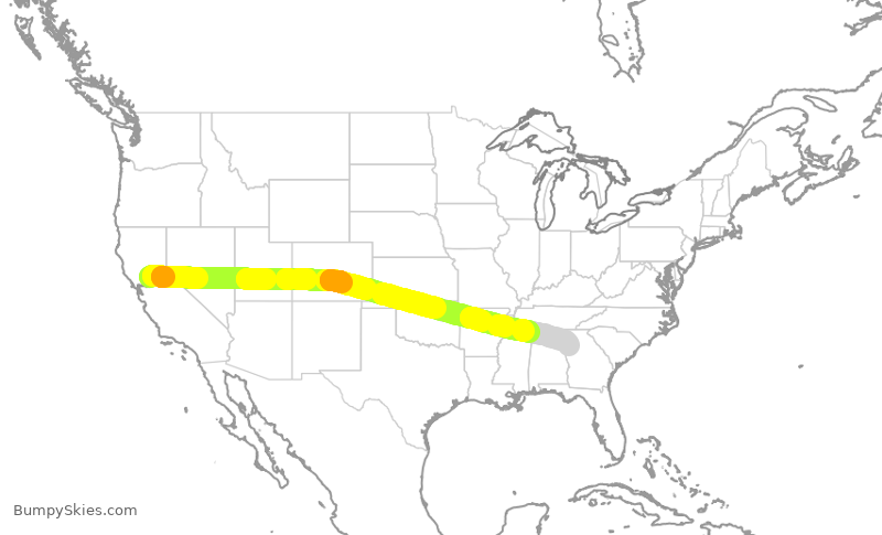 Turbulence forecast map for DAL743, SMF to ATL