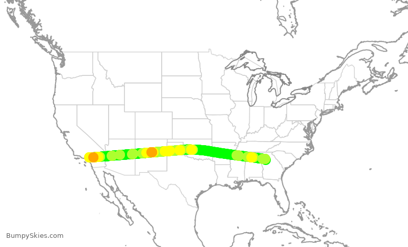 Turbulence forecast map for DAL745, ATL to ONT