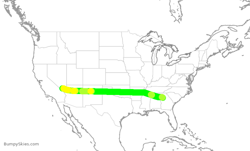 Turbulence forecast map for DAL748, ATL to LAS