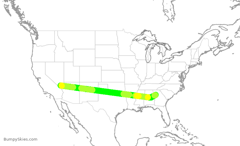 Turbulence forecast map for DAL748, LAS to ATL