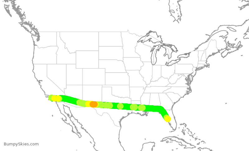 Turbulence forecast map for DAL749, LAX to TPA
