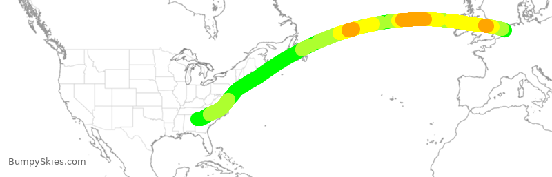 Turbulence forecast map for DAL74, ATL to AMS