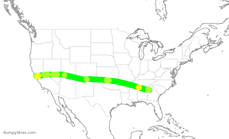 Turbulence forecast map for DAL750, ATL to SFO